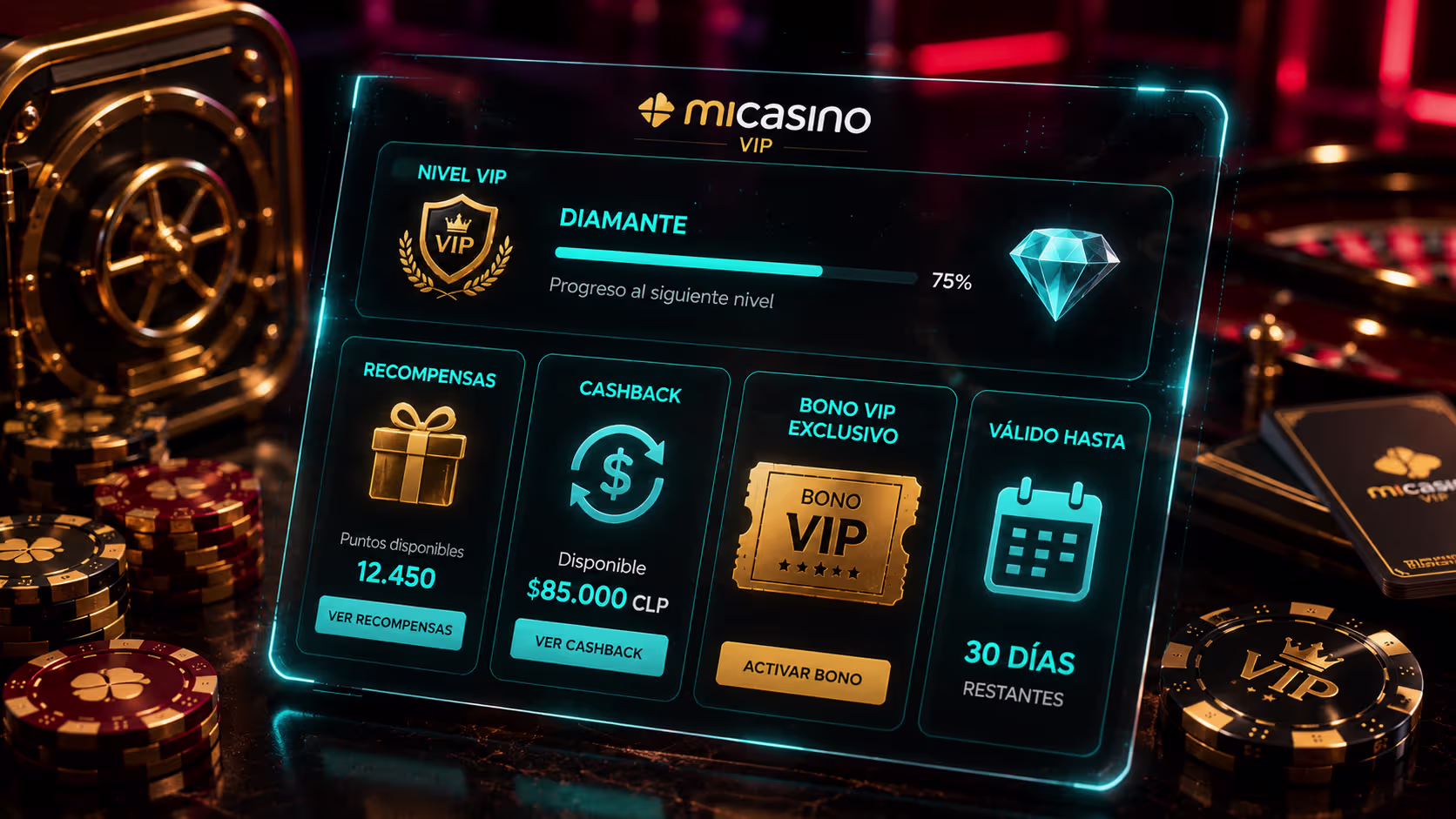 Panel de recompensas y niveles VIP en Micasino